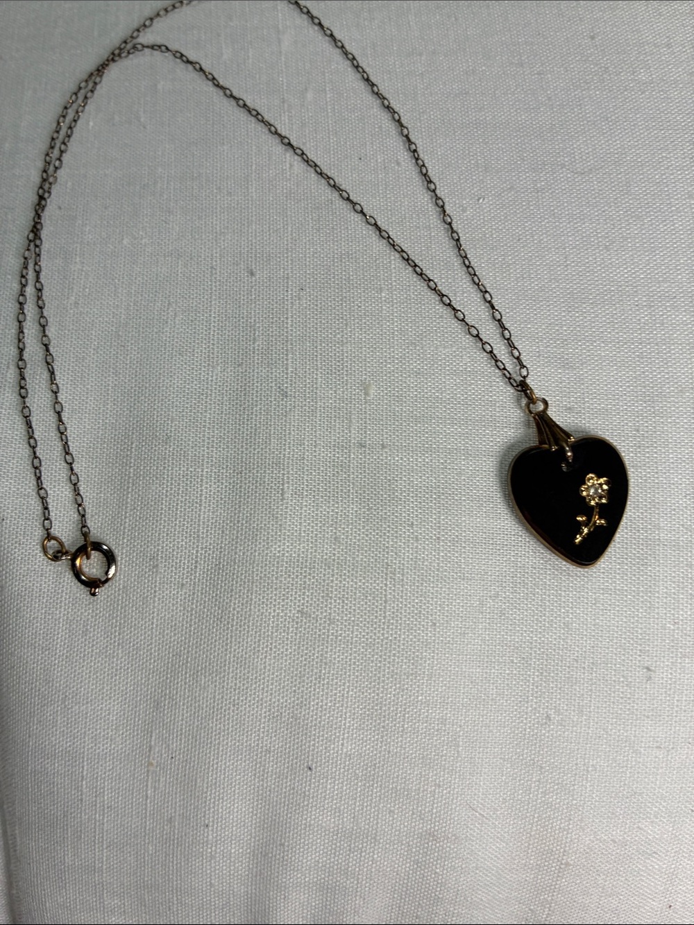 Lia Sophia Black Heart Pendant Necklace with Gold Flower